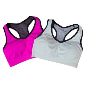 Womens Racerback Sports Bra Set Hot Pink and White Medium